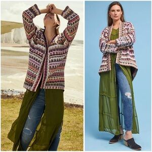 ANTHROPOLOGIE DRA Colorful Boho Oversized Knit Yoko Kimono Cardigan Jacket Sz S